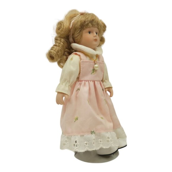 Vintage Russ Porcelain Doll Of The Month June Pearl Stand Handcrafted Pink Dress - Picture 3 of 12